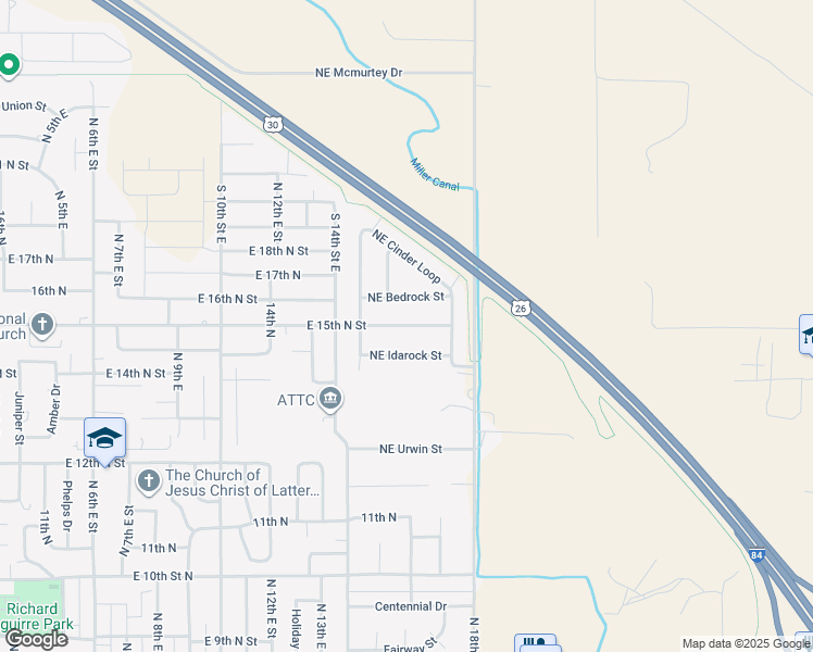 map of restaurants, bars, coffee shops, grocery stores, and more near 1611 Northeast Bedrock Street in Mountain Home