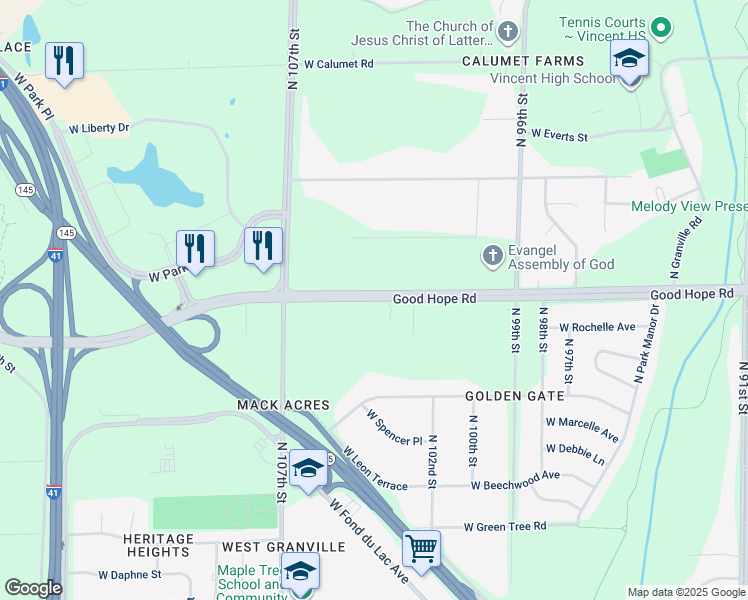 map of restaurants, bars, coffee shops, grocery stores, and more near in Milwaukee