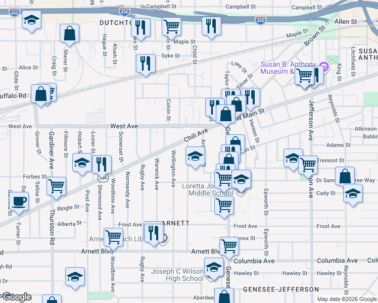 map of restaurants, bars, coffee shops, grocery stores, and more near in Rochester