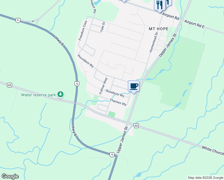 map of restaurants, bars, coffee shops, grocery stores, and more near 74 Rosebury Way in Hamilton