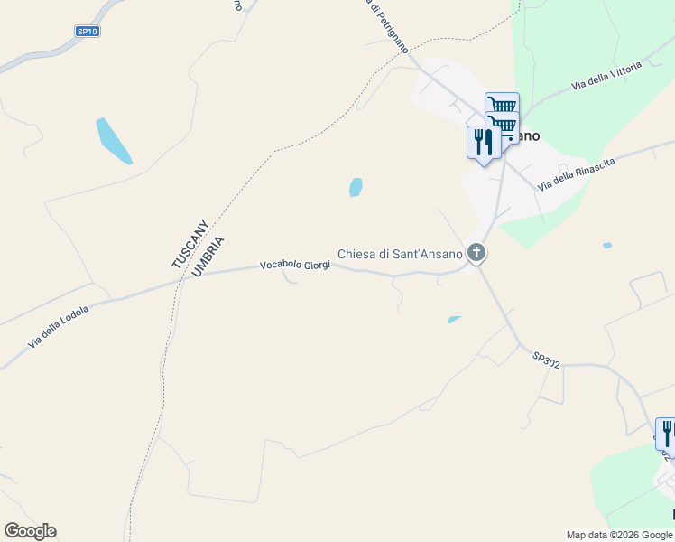 map of restaurants, bars, coffee shops, grocery stores, and more near 11 Vocabolo Giorgi in Provincia di Perugia