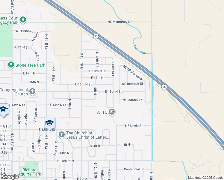 map of restaurants, bars, coffee shops, grocery stores, and more near 1570 North 14th East Street in Mountain Home
