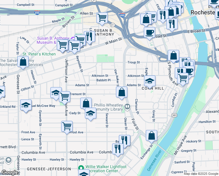 map of restaurants, bars, coffee shops, grocery stores, and more near in Rochester