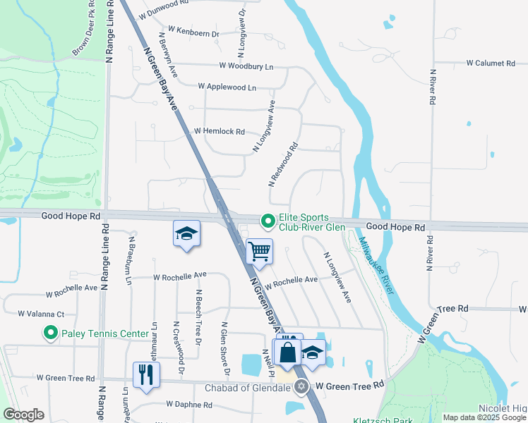 map of restaurants, bars, coffee shops, grocery stores, and more near 7227 North Redwood Road in Glendale