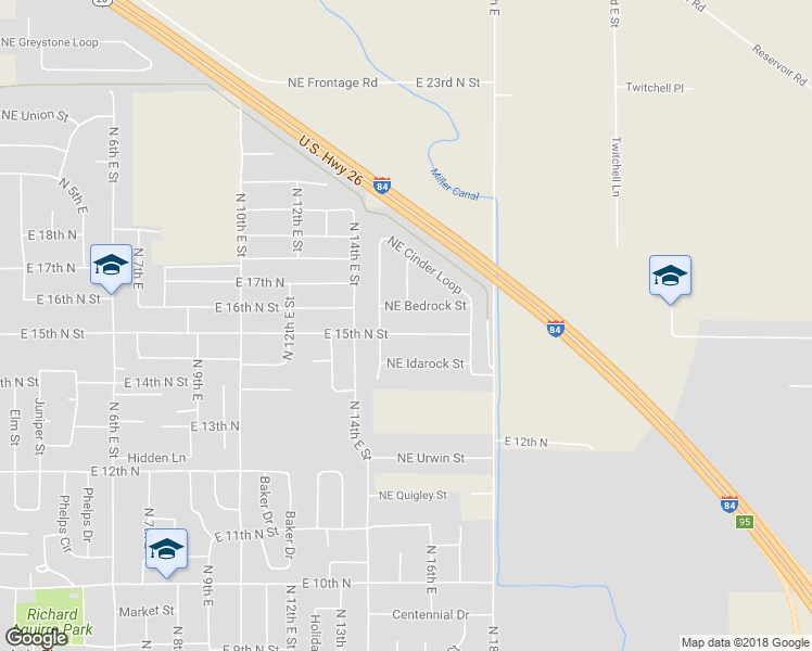 map of restaurants, bars, coffee shops, grocery stores, and more near 1510 East 15th North in Mountain Home