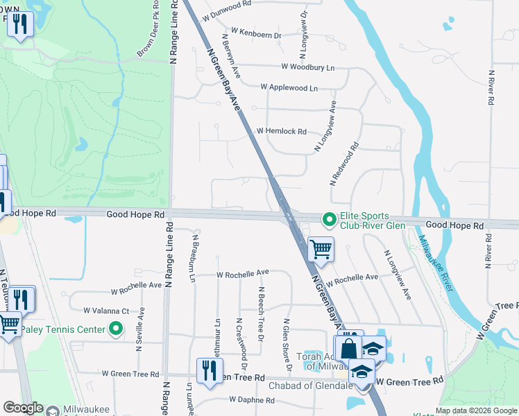 map of restaurants, bars, coffee shops, grocery stores, and more near 2260 Good Hope Road in Glendale
