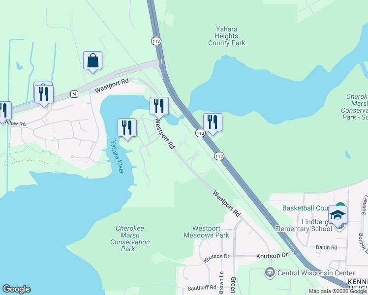 map of restaurants, bars, coffee shops, grocery stores, and more near 5336 Westport Road in Madison
