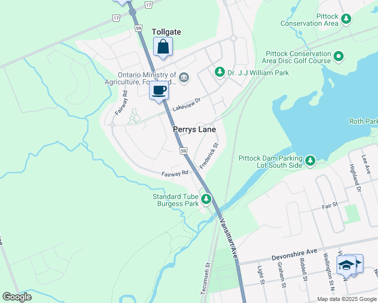map of restaurants, bars, coffee shops, grocery stores, and more near 700 Vansittart Avenue in Woodstock