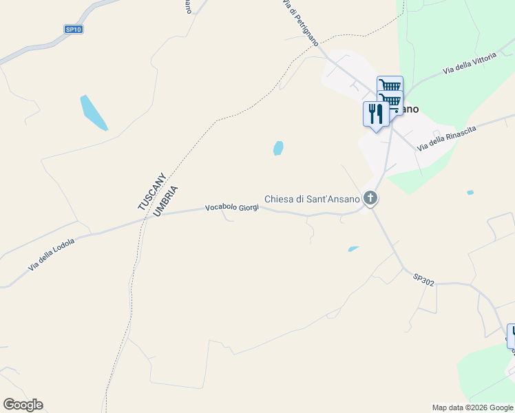 map of restaurants, bars, coffee shops, grocery stores, and more near 11 Vocabolo Giorgi in Provincia di Perugia