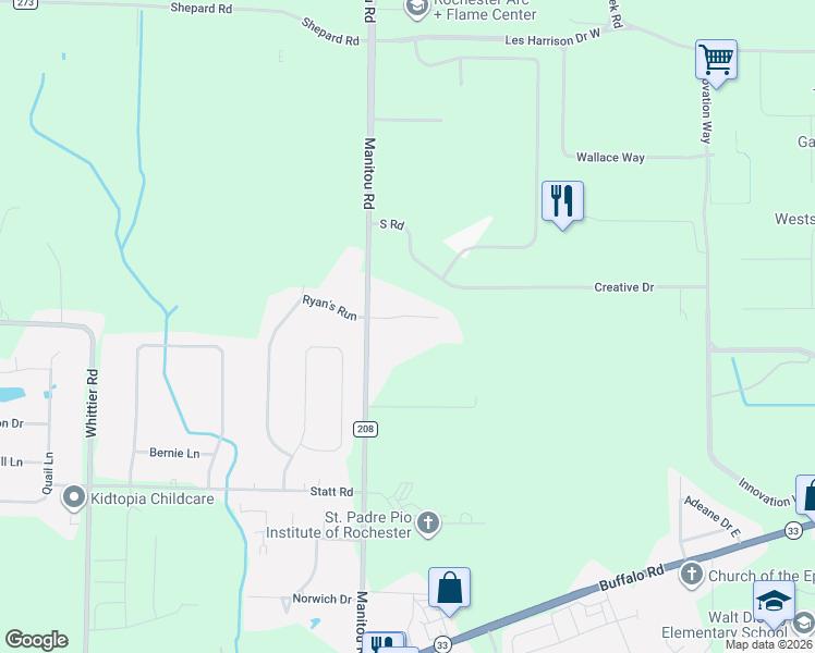 map of restaurants, bars, coffee shops, grocery stores, and more near 20 Teresa Circle in Rochester