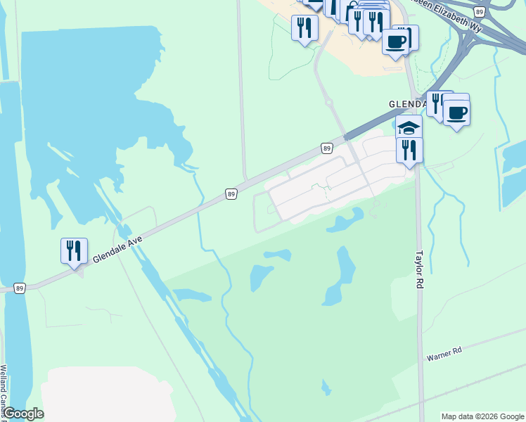 map of restaurants, bars, coffee shops, grocery stores, and more near 10 Durham Way in Niagara-on-the-Lake