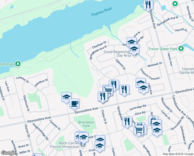map of restaurants, bars, coffee shops, grocery stores, and more near in Woodstock