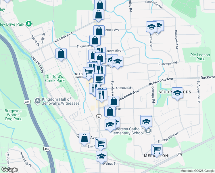 map of restaurants, bars, coffee shops, grocery stores, and more near in St. Catharines