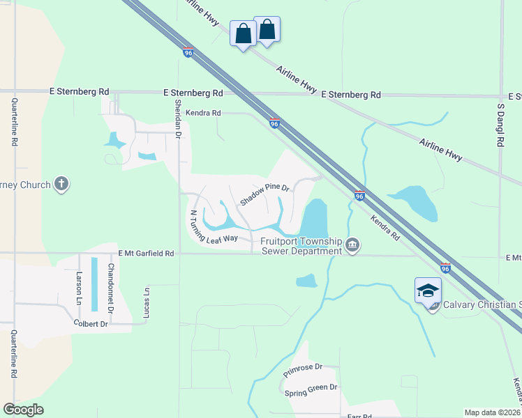 map of restaurants, bars, coffee shops, grocery stores, and more near 2585 Shadow Pine Drive in Fruitport Charter Township