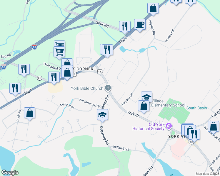 map of restaurants, bars, coffee shops, grocery stores, and more near 31 York Street in York