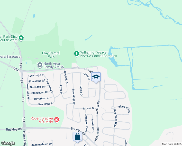 map of restaurants, bars, coffee shops, grocery stores, and more near 7821 Wetzel Road in Liverpool