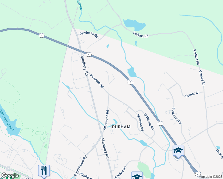 map of restaurants, bars, coffee shops, grocery stores, and more near 60 Edgewood Road in Durham