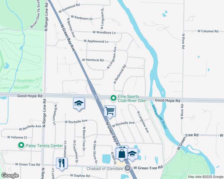 map of restaurants, bars, coffee shops, grocery stores, and more near 7227 North Redwood Road in Glendale