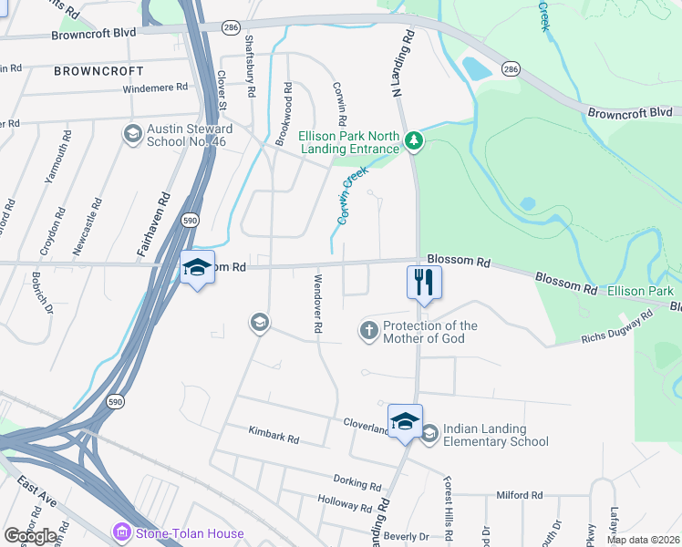 map of restaurants, bars, coffee shops, grocery stores, and more near 5 Blossom Circle West in Rochester