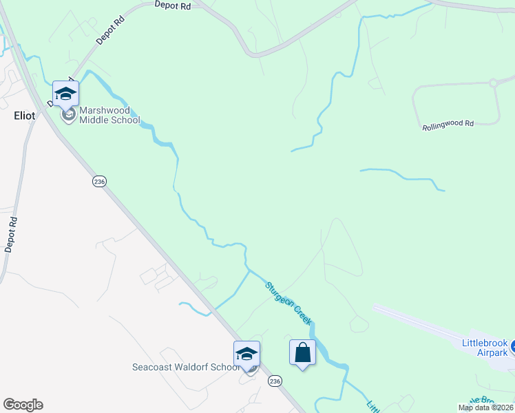 map of restaurants, bars, coffee shops, grocery stores, and more near Arc Road in Eliot