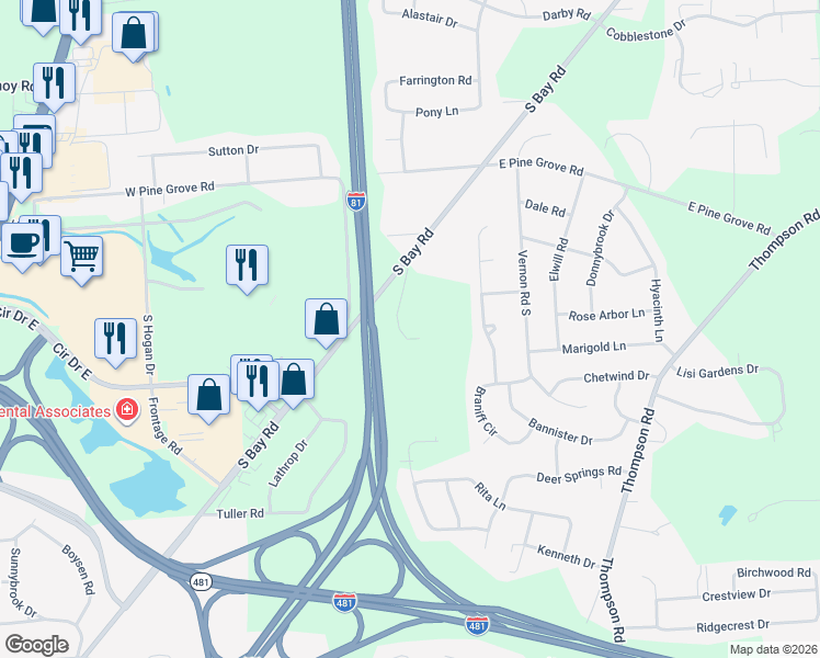 map of restaurants, bars, coffee shops, grocery stores, and more near 5840 South Bay Road in Cicero