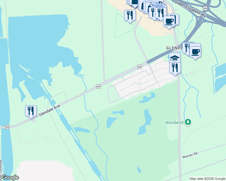 map of restaurants, bars, coffee shops, grocery stores, and more near 2 Durham Way in Niagara-on-the-Lake