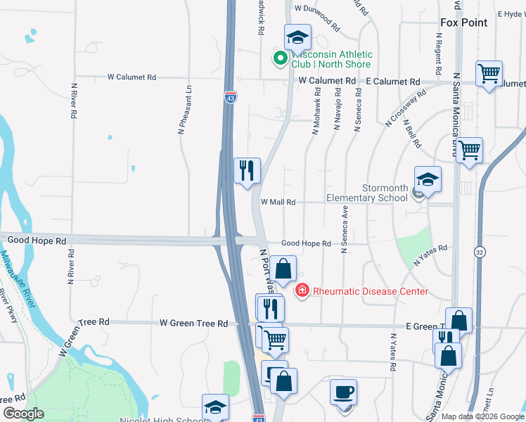map of restaurants, bars, coffee shops, grocery stores, and more near 419 West Mall Road in Glendale