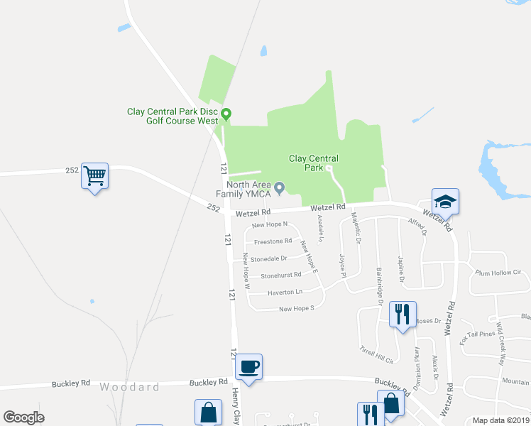 map of restaurants, bars, coffee shops, grocery stores, and more near 7799 New Hope in Liverpool