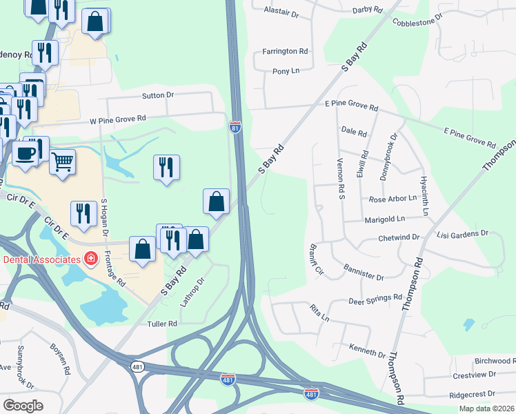 map of restaurants, bars, coffee shops, grocery stores, and more near 5840 South Bay Road in Cicero