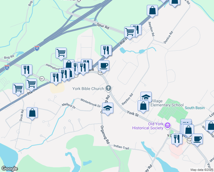 map of restaurants, bars, coffee shops, grocery stores, and more near 31 York Street in York