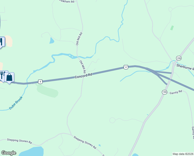 map of restaurants, bars, coffee shops, grocery stores, and more near 134 Concord Road in Lee