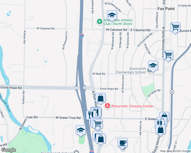 map of restaurants, bars, coffee shops, grocery stores, and more near 419 West Mall Road in Glendale