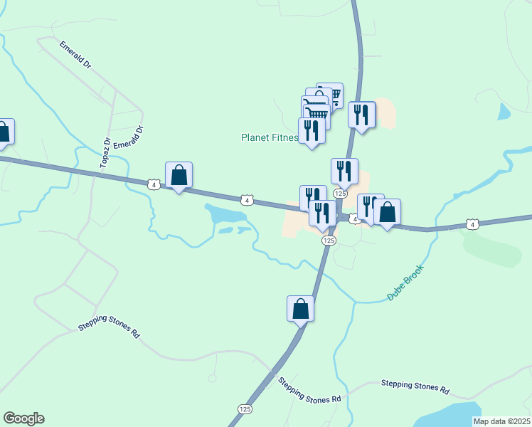 map of restaurants, bars, coffee shops, grocery stores, and more near 28 Old Concord Turnpike in Lee