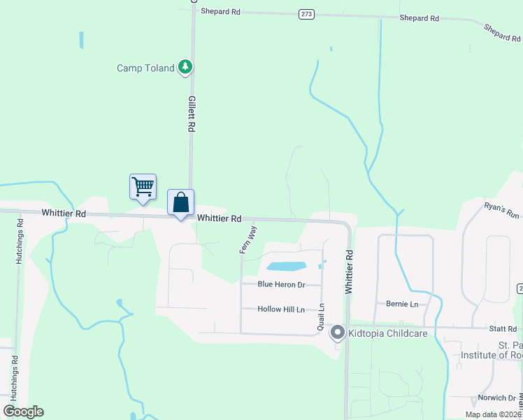 map of restaurants, bars, coffee shops, grocery stores, and more near 191 Whittier Road in Rochester