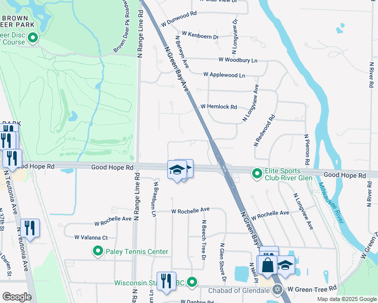 map of restaurants, bars, coffee shops, grocery stores, and more near 2260 Good Hope Road in Glendale