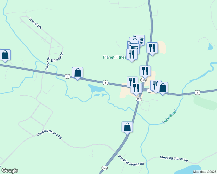 map of restaurants, bars, coffee shops, grocery stores, and more near 28 Old Concord Turnpike in Lee