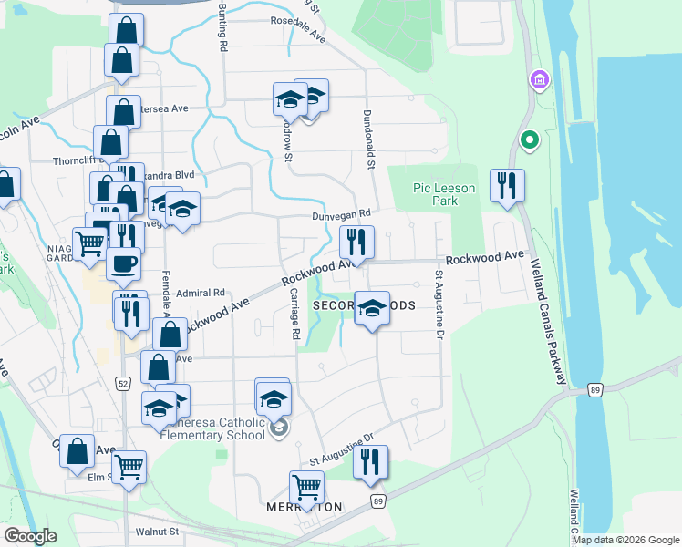 map of restaurants, bars, coffee shops, grocery stores, and more near in St. Catharines