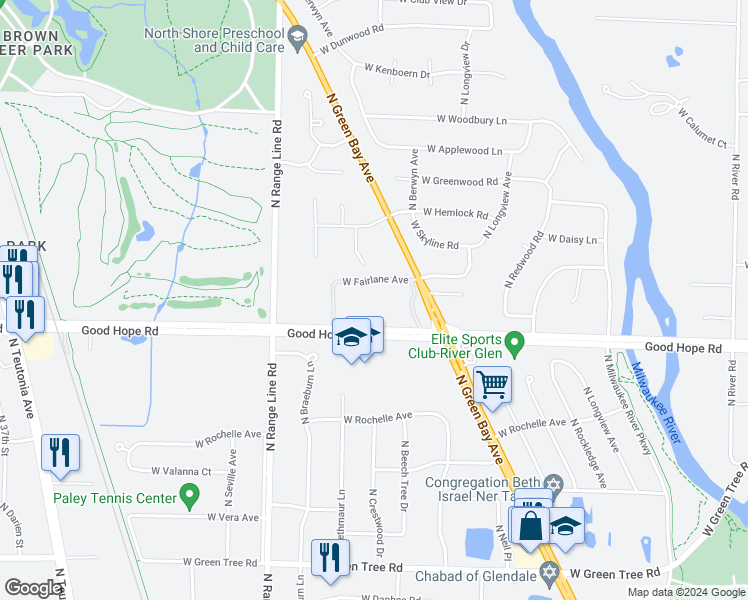map of restaurants, bars, coffee shops, grocery stores, and more near 2260 Good Hope Road in Glendale