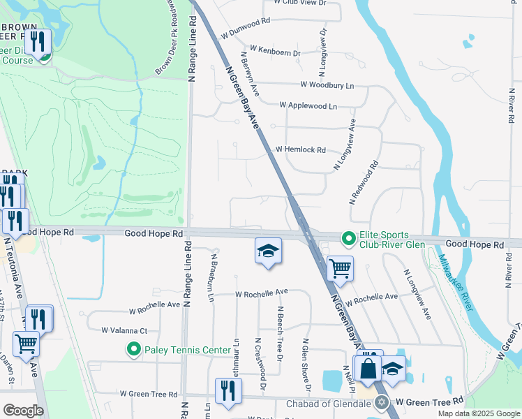 map of restaurants, bars, coffee shops, grocery stores, and more near 2260 Good Hope Road in Glendale