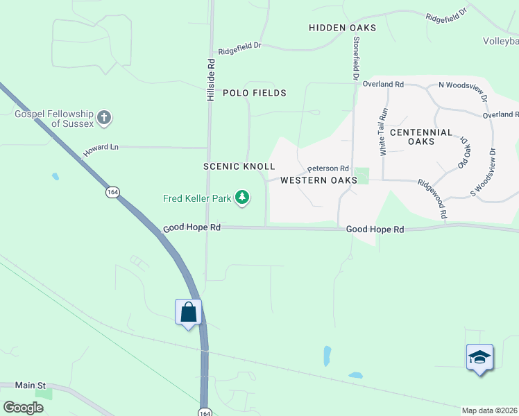 map of restaurants, bars, coffee shops, grocery stores, and more near N71W24836 Good Hope Road in Sussex