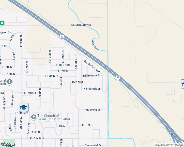 map of restaurants, bars, coffee shops, grocery stores, and more near 1582 Northeast Bedrock Street in Mountain Home
