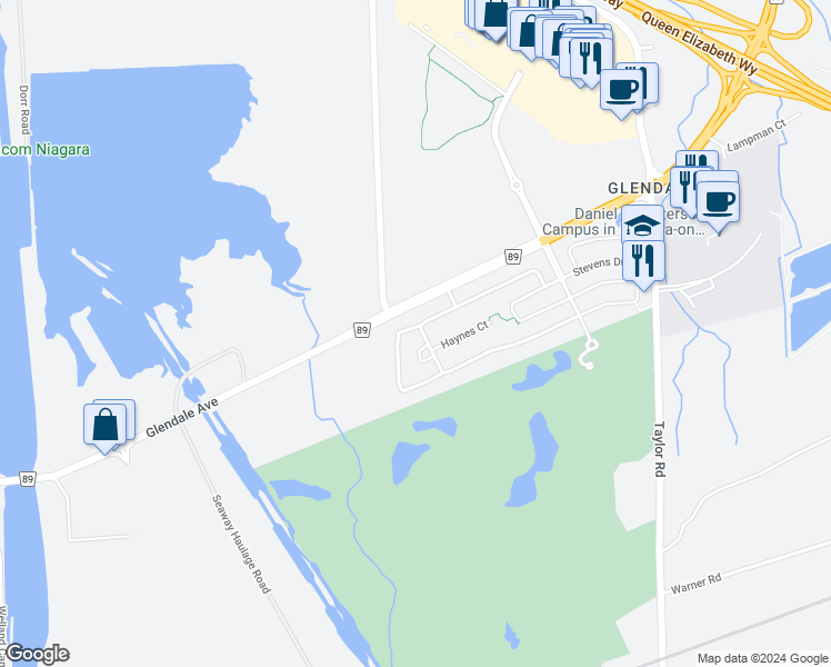 map of restaurants, bars, coffee shops, grocery stores, and more near 194 Wright Crescent in Niagara-on-the-Lake