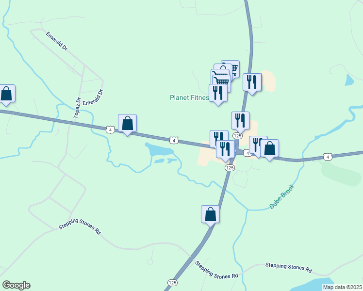 map of restaurants, bars, coffee shops, grocery stores, and more near 28 Old Concord Turnpike in Lee