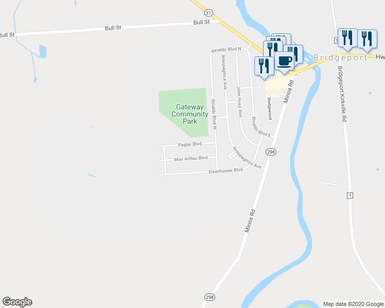 map of restaurants, bars, coffee shops, grocery stores, and more near 7875 Macarthur Boulevard in Bridgeport