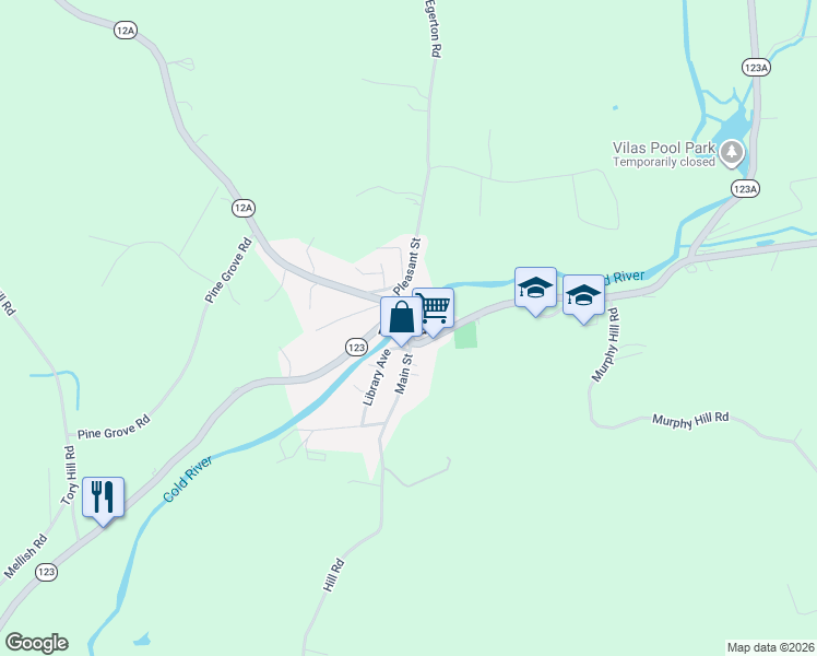 map of restaurants, bars, coffee shops, grocery stores, and more near New Hampshire 12A in Alstead