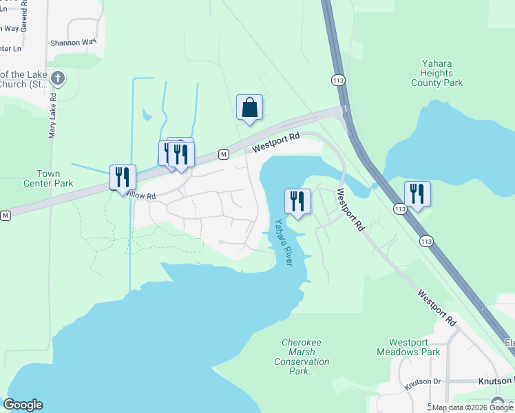 map of restaurants, bars, coffee shops, grocery stores, and more near Blue Bill Park Drive South in Madison