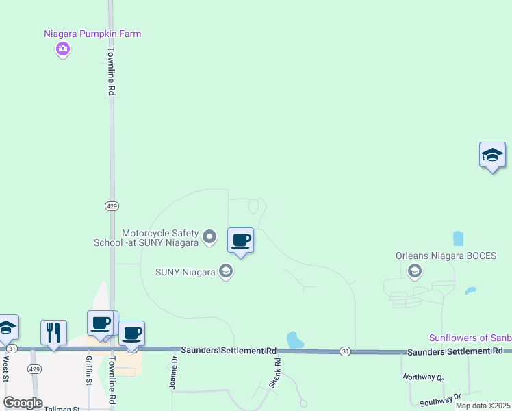 map of restaurants, bars, coffee shops, grocery stores, and more near 3111 Saunders Settlement Road in Sanborn