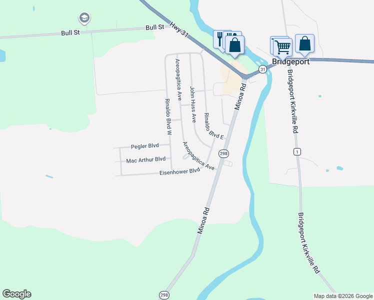 map of restaurants, bars, coffee shops, grocery stores, and more near 7850 Areopagitica Avenue in Bridgeport
