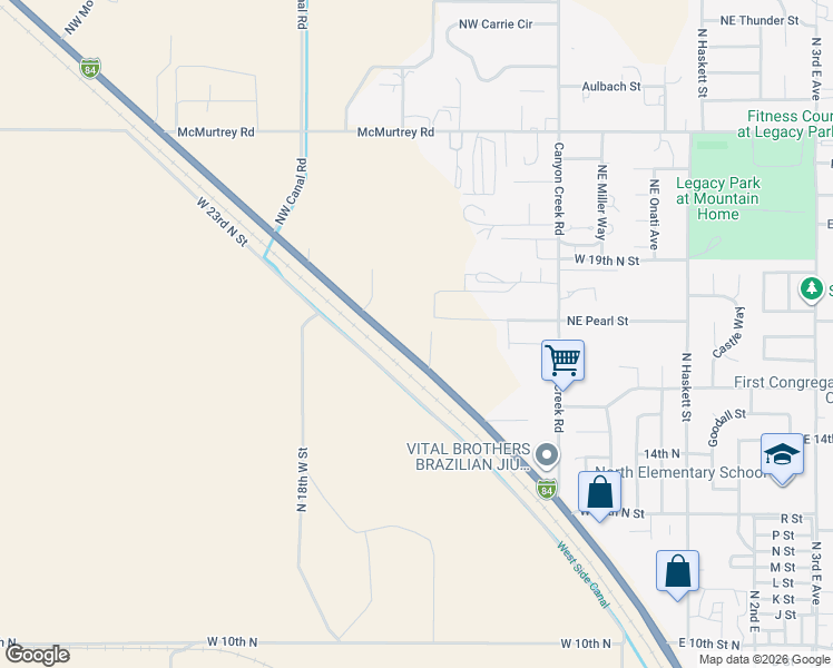 map of restaurants, bars, coffee shops, grocery stores, and more near 1570 Old U.S. 30 in Mountain Home