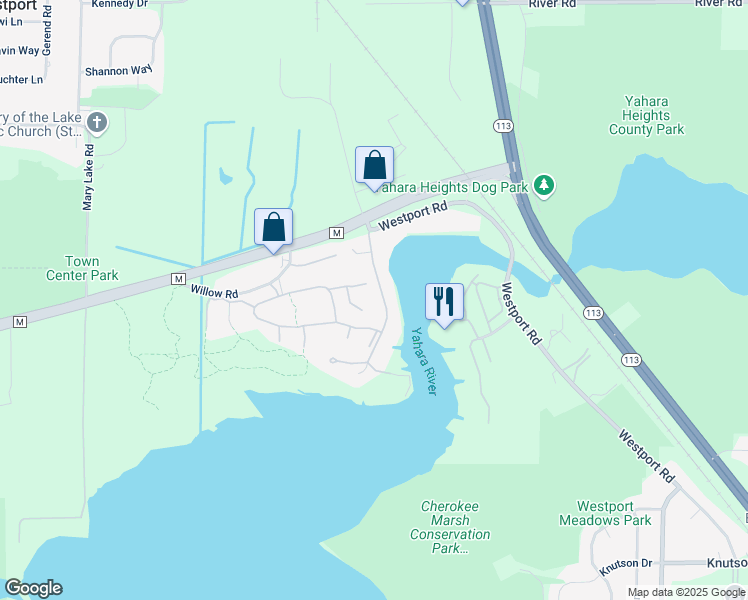 map of restaurants, bars, coffee shops, grocery stores, and more near 5300-5346 Westshire Circle in Waunakee